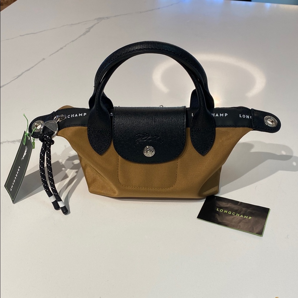Longchamp Mini Pliage Handbag in Tan and Black